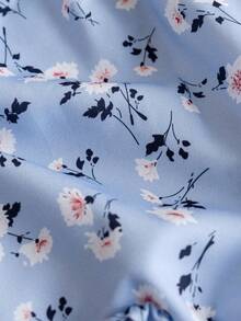 Conjunto de 2 peças para recém-nascidas: macacão estiloso e fofo com estampa floral + chapéu, ideal para o verão. - Baby Azul - Ver 7