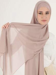 1pc Women Classic Casual Pullover Chiffon Scarf, Solid Color Comfortable Breathable Viscose Material Neck Wrap, Versatile Head Scarf For Everyday Use For Dress - Gray Beige - View 3