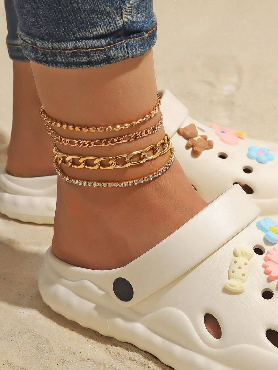 4pcs Elegant & Luxurious Beach & Holiday Style Heart-Shaped Decorative Jewelry, Suitable For Beach Trip, Photography With Family, Friends & Partners, Holiday Surprise Gift - Gold - View 1