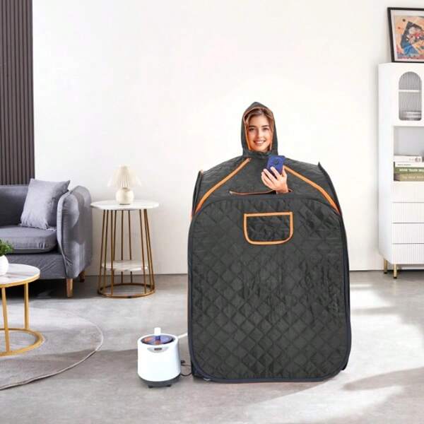 Portable Personal Steam Sauna Spa Tent With 1200 Watt Steam Generator, With Chair & Storage Bag, Home Therapeutic Sauna Blanket For Detox Relaxation, Time & Temperature Remote Control, Black