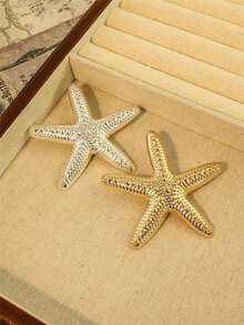 1pc Retro Minimalist Gold-Tone Metal Starfish Brooch Pin, Beach Style Suitable For Men And Women, Summer