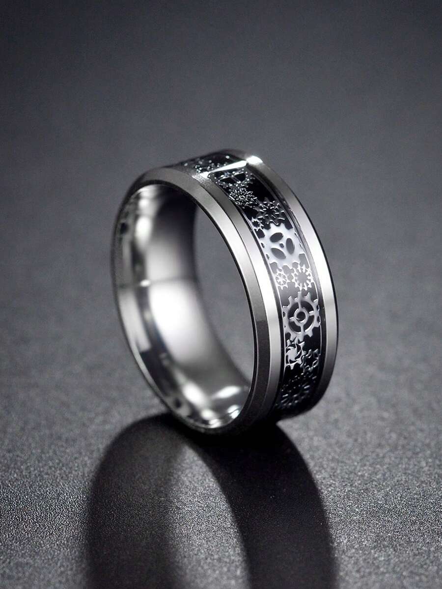 1pc Men's Fashionable Vintage Stainless Steel Gear Ring - Multicolor - View 1