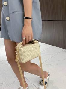 Mini Minimalist Straw Bag, New Woven Straw Handbag, Fashion Women's Bag, Multifunctional Shoulder Crossbody Bag, Summer Beach Gift For Girls, Ladies, Students, Summer Essential, Perfect For Vacation And Holiday, Beach Essential, Beach Supplies And Summer Necessity, Latest Holiday Bag - Beige - View 6