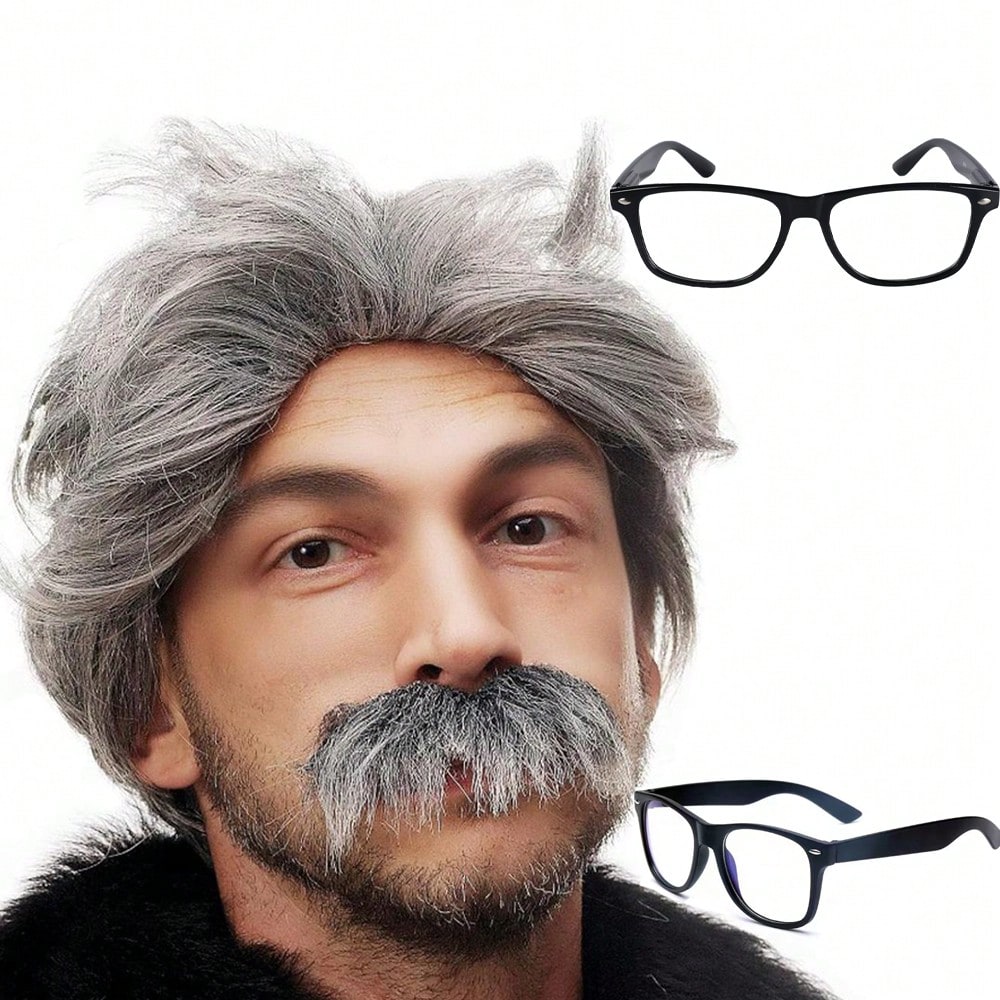 Set de peluca de abuelo, disfraz de boceto de mediana edad y anciano, set de cosplay divertido, peluca calva, peluca de anciana, tocado, gafas, redeci
