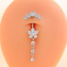1pc Stainless Steel Navel Ring With 9pcs Zirconia & 5pcs Diamond, 4-Segment Design, Suitable For Daily Wear - Three sections - View 3