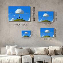 Wooden Framed Wall Art, Wrapped Canvas Vintage Prints Poster, A Cartoon Man Stands On A Hilltop Under A Cloud-Filled Sky. Pop Art, Surrealism, Cubism Style., Home Living Room Bedroom Ofice Wall Decor, Birthday Party Decor, Hanging Hardware Included - Framed, Horizontal - Framed Canvas - View 8