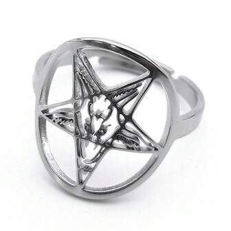 Satan Goat Amulet Talisman Baphomet Ring Stainless Steel Goth Pagan Pentagram Men Satan Gothic Jewelry
