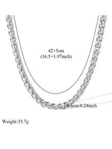1 Set Stainless Steel Versatile Fashionable Chain Design Necklace + Bracelet Jewelry Set, Suitable For Daily Wear - Silver - View 6