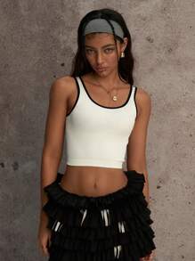 PinkTip "White Bralette With Black Trim Yoga & Fitness UltraThin Seamless 4Way Stretch Support Lightweight & Breathable"