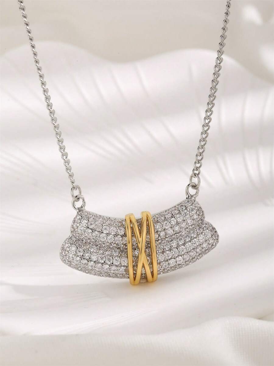 1 件高品质 18K 镀金铜和铂金锆石十字架吊坠项链，适合女性日常佩戴、节日礼物 - 彩色 - 查看 1