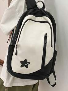 Large Capacity Contrast Color Backpack, Japanese Style Minimalist Versatile Design - Multicolor - View 2