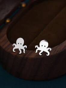 suteyi 不锈钢小章鱼耳环 - 动物耳环 - 海洋鱼耳环 - 可爱、有趣、异想天开 - 銀色 - 查看 4