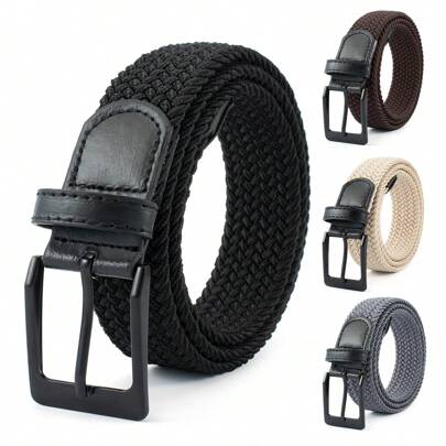 1pc Men's Woven Elastic Waist Belt, Adjustable Size, No Buckle Design, Elastic, Fashion Casual Suitable For Golf, Daily Wear Summer, School