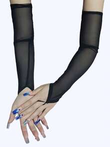 1 Pair Sexy & Stylish Long Arm Warmers With Hookable Fingers, Mesh Sleeve Gloves For Party