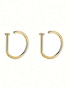 2/10Pcs Men Women Fake Piering Nose Ring Fashion D-Shape Punk Non Piercing Nose Clip 14K Gold Stainless Steel Perforation Septum Suitable For Teenagers Body Jewelry Gifts - Multicolor - View 9