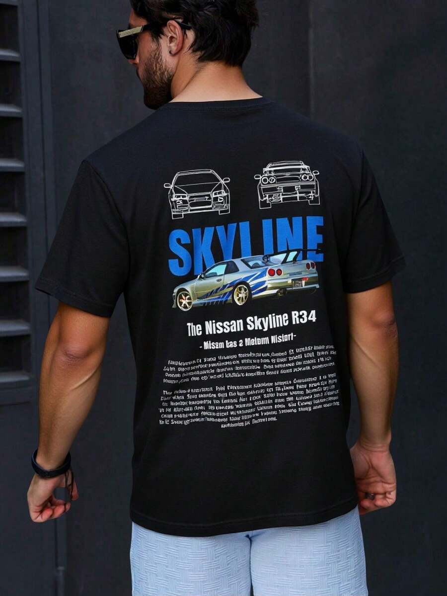 Playera Camiseta Normal Autos Carros Nissan Skyline R34 Unisex - Negro - Ver 1