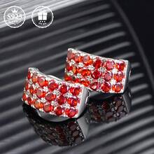 1 Pair S925 Sterling Silver Earrings With Lab-Created Ruby, Luxurious & Versatile, Y2K Style, Suitable For Daily Wear, Party, Music Festival, Gift For Girlfriend, Mother's Day - Red - View 4