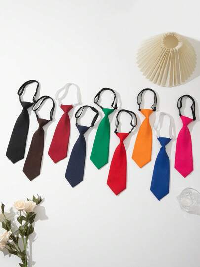 1 szt. Dziecięcy krawat w jednolitym kolorze, na klips, uniwersalny krótki krawat do występów, szkoły, unisex