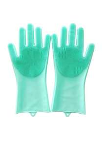 Silicone Dishwashing Gloves - Waterproof & Heat Resistant Kitchen Cleaning Gloves With Built-In Scrubbing Brush - Extra Thick, Durable & Comfortable, Suitable For All Household Work, Multi-Size Gloves | Flexible Cleaning Gloves | Heat Resistant Gloves