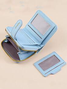 New Lychee Texture Solid Color Short Women Wallet, Korean Style Snap Button Coin Purse, Multifunctional High-End Wallet For Women Wallet Mini Wallet Purse Wallet Small Wallet - Blue - View 4