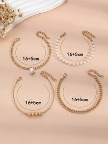 4pcs/Set Elegant Faux Pearl Beaded Chain Bracelets, Suitable For Daily Wear - Multicolor - View 9