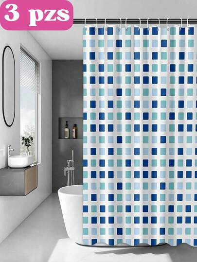 1 Pieza Cortina de ducha con patrón de cuadros a prueba de agua para baño con diseños aleatorios, decoración de habitación, accesorios de baño
