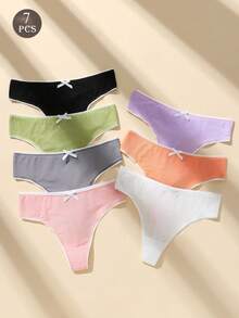 7件装女士纯色丁字裤弹性柔软蝴蝶结设计腰带女士内裤