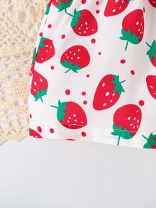 女童荷叶边无袖吊带背心+向日葵印花蝴蝶结短裤两件套 - 紅色 - 查看 5