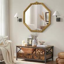 Octagonal Mirror Wooden Frame Wall Mirror Bohemian Style Decorative Wall Mirror With Farmhouse Decorative Mirror Suitable For Bedroom Living Room Entrance