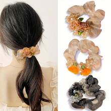 Local Delivery -Floral Headbands, Sparkly Bead Ponytail Holders, Large Stretchy Elastic Hair Ties, Glitter Flower Hair Scrunchies For Women, Women'S Shimmering Flower Hair Tie 3 Packs Fancy Decorative Accessories For Thick Hair, - 3pcs - View 2