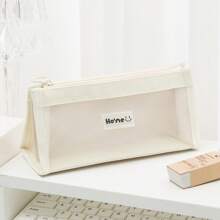 Transparent 3 Layer Mesh Pencil Bag Pen Case Triangle Shape Gauze Storage Pouch For Stationery Office School Back To School,Back To School,School Supplies,Pencil Case,Pencil Pouch,School Bag