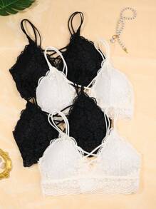 4pcs Women's Casual-Comfortable Minimalist-Pastoral Wireless/No Underwire Removable Padding Knit Fabric Low Support Triangle Cup Bras