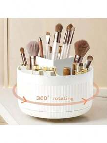 1pc Desktop Rotating Makeup Brush Holder Organizer, For Storing Eyeshadow, Lipstick, Brushes, Convenient For Small Tools, Knives, Eyebrow Pencils, Razors, Office Supplies, Suitable For Home & Cosmetic Organization,For Holiday Beach, Bathroom Collection, Bedroom Collection, Large Capacity