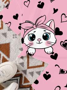 Set di top a maniche corte e pantaloncini con stampa di gatti per bambine e ragazze piccole