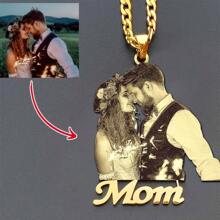 Customized Photo & Text Engraved Pendant Necklace - For Women, Couples, Family - Mother's Day Gift, High-Quality Golden Chain, Birthday Memorial Jewelry, Anniversary, Custom Necklace