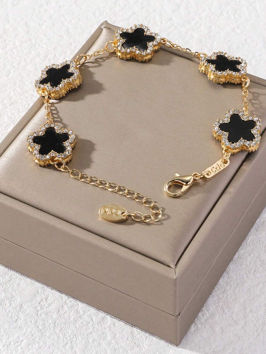 1pc White Clover Rhinestone Decor Elegant Women Bracelet