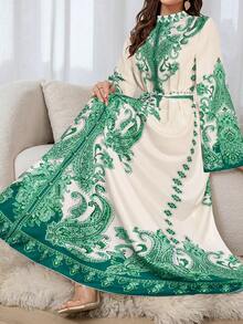 女士度假佩斯利印花平纹细布长裙（随机印花），朴素长袍