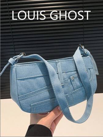 轻便、便携、休闲的牛仔单肩斜挎包，配有可调节肩带，适合户外、通勤、商务旅行、办公室、白领