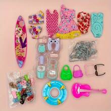 40pcs Random Doll Clothing Accessories Kit, Including Bikini, Shoes, Skateboard, Guitar, Swimming Ring, Hangers, Bags For 11.5 Inch/30cm Female Doll Play And Dress Up