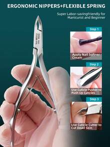 LRIS 1 件银色日式角质层钳，带死皮去除器和角质层推杆，不锈钢指甲刀，专业品质角质层修剪器，极其锋利的美发工具