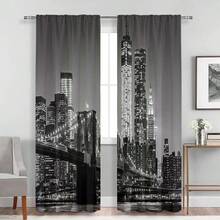 Bộ 2 rèm cửa cản sáng in hình phong cảnh thành phố về đêm, rèm che riêng tư có túi luồn thanh treo, thích hợp cho phòng ngủ, phòng khách, ký túc xá, văn phòng, quà tặng ngày Valentine, trang trí nhà cửa. - Nhiều màu - Xem 10