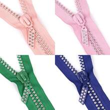 1pc, #10 Double Line Rhinestone Zipper, 23.62 Inch/39.37 Inch, Multi-Color Options (Black, White, Red, Green, Yellow, Pink, Blue, Etc.), Resin Zipper, Suitable For Jackets, Skirts And Pants, Sewing Zipper - 10# Double Row Drill - View 10
