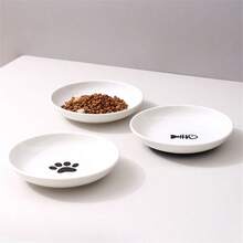 1 件陶瓷猫碗，防滑橡胶底猫喂食碗，扁平坚固的猫食盆，猫食水碗 - 白色 - 查看 2