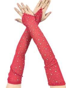 1 Pair Elastic Mesh Shiny Rhinestone Hook Finger Gloves, Breathable For Driving, Party, Nightclub, Fingerless - Hook Finger Hot Diamond New - View 3