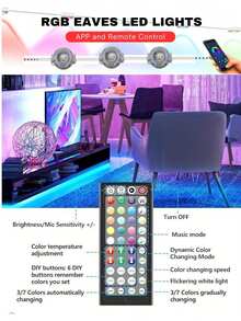 ONELEDWANGRX Permanent LED Eave Lights For Mother's Day Festival 50ft-98.4 Ft/15m-30m RGB Roof Lights With 2 Mode Control, Room Decoration Stuff Patio Yard Fairy Garden Birthday Decorations, Smart App Control And 44-Key Remote Controller Installed Batteries, Colorful Eaves Lights Waterproof