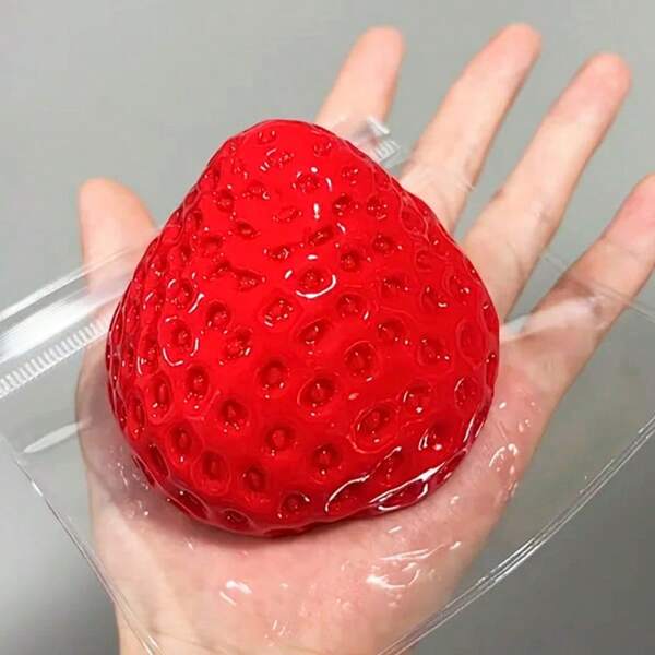 1pc Solid Strawberry Squeezy Toy, High Quality Glossy Strawberry Squeeze Toy, Simulated Silicone Toy, Stress Relief Toy, Fidget Toy, Breathable Toy, Big Strawberry Squeezer, Silicone Like, Putty Texture