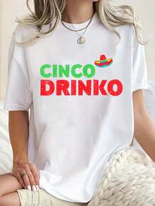 100% Cotton Cinco De Drinko Shirt Men Women Cinco De Mayo Party T-Shirt - White - View 1