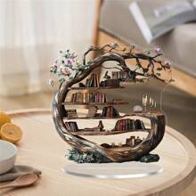 2D Flat, 1pc Elegant Forest Tree Of Life Acrylic Decoration With Wooden Texture Design, Creative Versatile Desktop Organizer For Books Modelling Design Acrylic Desktop Ornaments, Perfect For Home, Kitchen, Office, Bedroom, Ideal Family Gift With Stand, 20x20cm