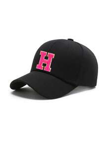 1 pièce Casquette de baseball réglable avec lettres de l'alphabet brodées pour enfants, chapeau de soleil décontracté unisexe, blanc os, pour les 8-16 ans - Noir - Voir 40