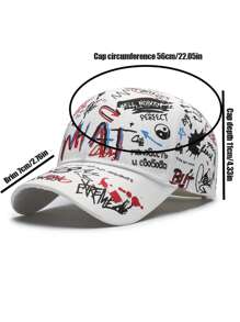 1pc Men's And Women's Spring/Summer Korean-Style Graffiti Lettering Printed Baseball Cap, Men's Sunscreen And Sun Protection Hat, Outdoor Bowler Hat